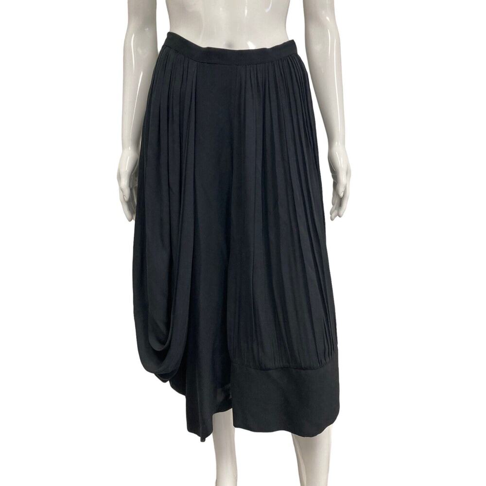 MORGANE LE FAY Black Asymmetrical Midi Draped Skirt Size Small
